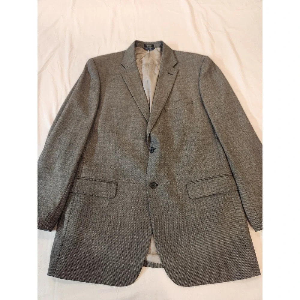 Tommy‎ Hilfiger Mens 44L Grey 100% Wool Micro Pattern 2-Button Blazer Jacket